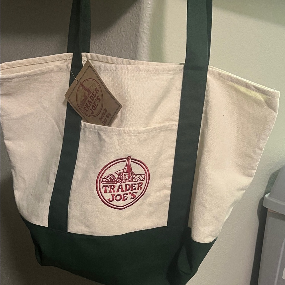 Trader Joe’s Canvas Tote Bag in White and Green